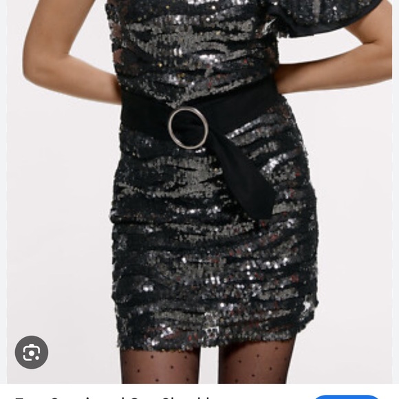 Zara Silver and Black Sequin One-Shoulder Dress - Picture 1 of 3
